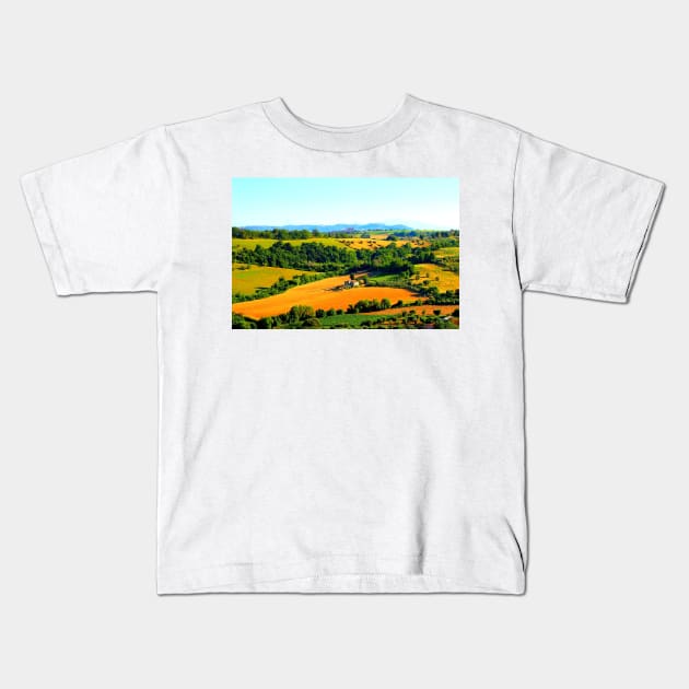 Scenery in Campofilone with gentle rolling hills Kids T-Shirt by KristinaDrozd